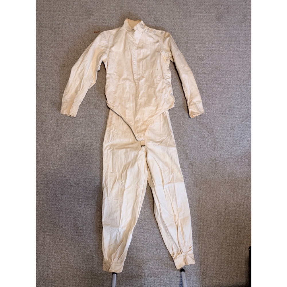 Vintage Castello NYC Fencing Uniform Set Size 40 Cream Canvas Jacket Pants Stain